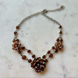 Tawny Brown and Gold Floral Necklace